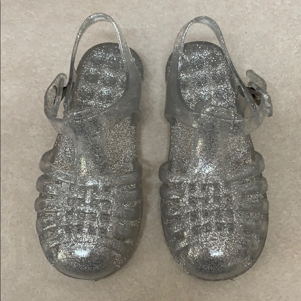 Girls silver glitter jelly flats sz 9